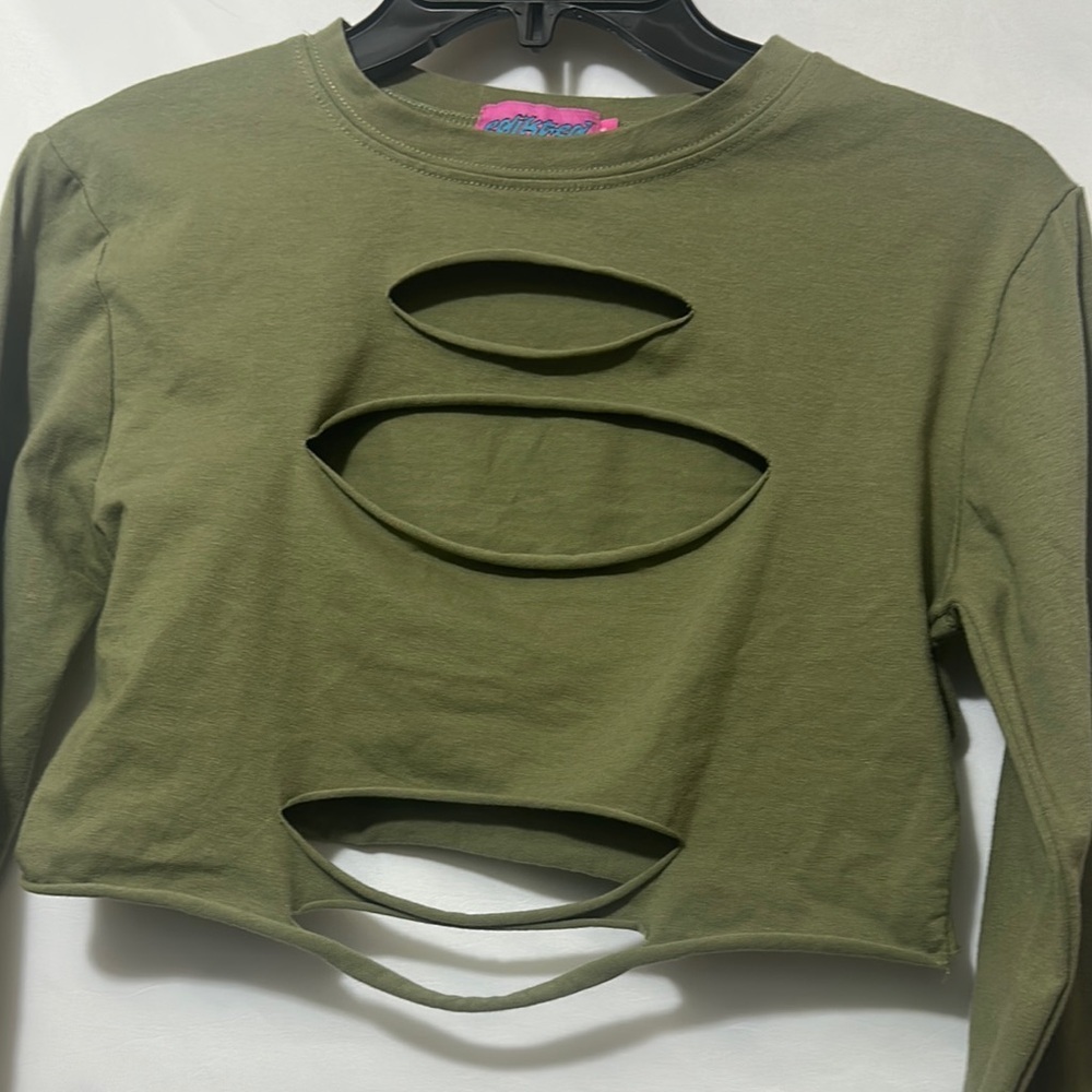 Edikted Green Mandarin Collar Cut-Out Bodysuit - Picture 2 of 7
